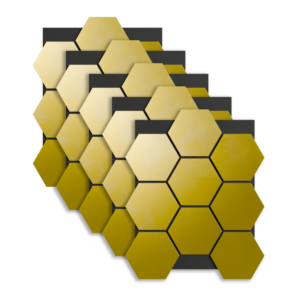 Panneau Hexagonal Acoustique Miroir Or – 75,9×62,1 cm – 18 mm – Lot de 5