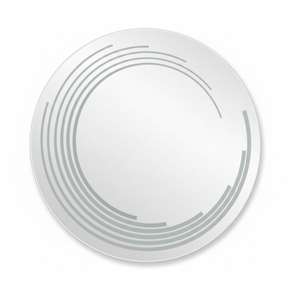 Miroir LED Mural Rond 89 cm — Bandes Vagues Gravées — 3 Températures Tactile — Cadre Aluminium Noir