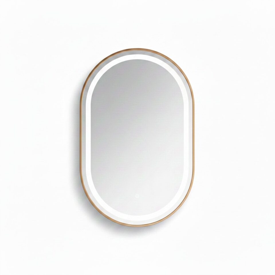 Miroir LED Mural Ovale 69×99 cm — Cadre Aluminium Bronze — 3 Températures Tactile — Design Intemporel