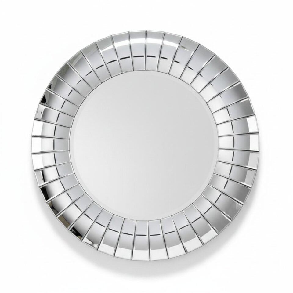 Miroir Mural Rond 89 cm — Bordure Mosaïque Miroir — Effet Glamour