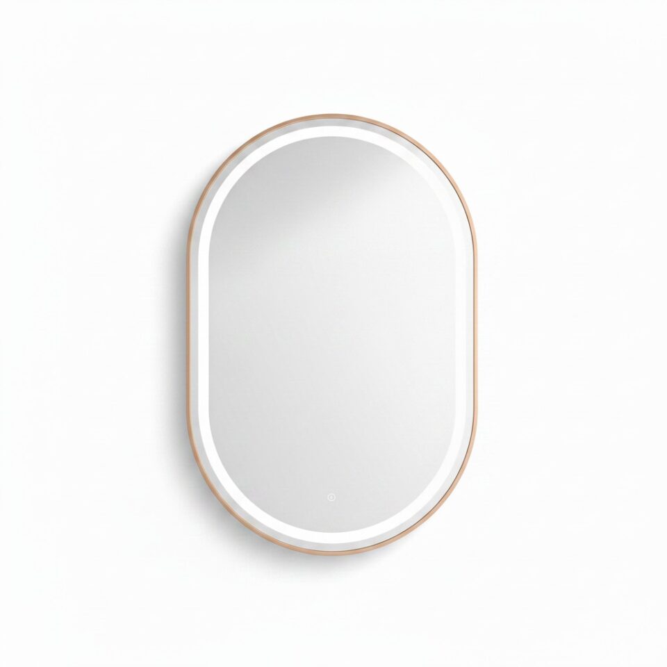 Miroir LED Mural Ovale 129×89 cm — Cadre Aluminium Bronze — 3 Températures Tactile — Style Contemporain